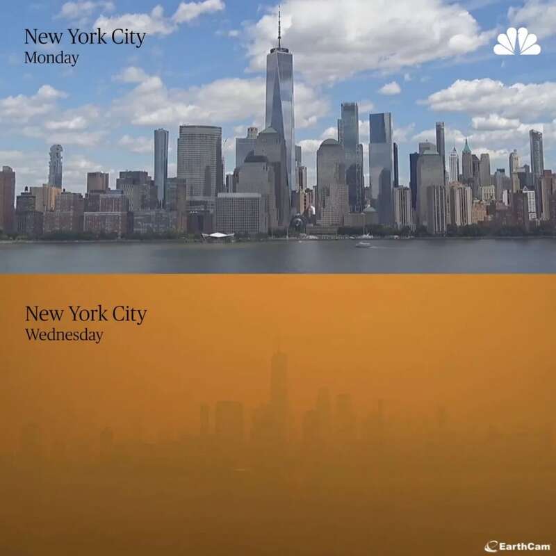 NBC发布的本周一和周三的纽约对比图